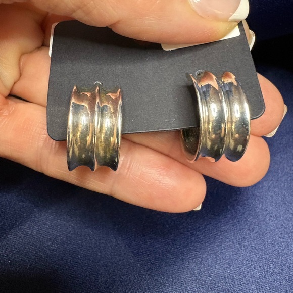 Earrings 925 Sterling Silver Hoops Brutalist Retro - Picture 12 of 12